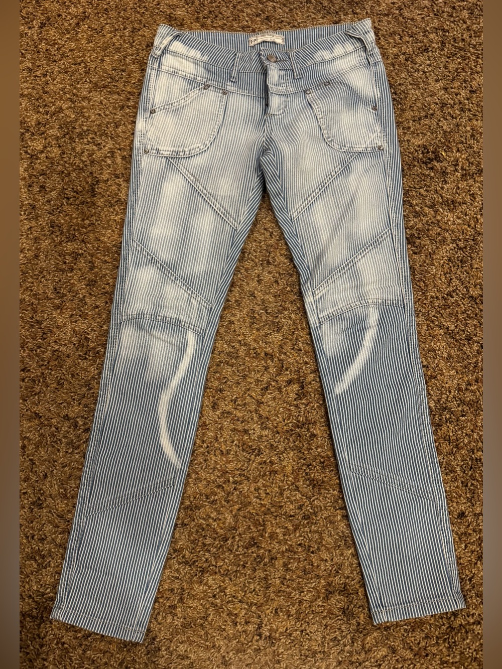 Free People Blue & White Striped Slim Fit Skinny Jeans